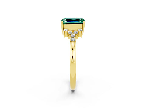 Yellow gold Emerald Cut Green Sapphire Ring with Side Stones and Four-Prong Setting_38