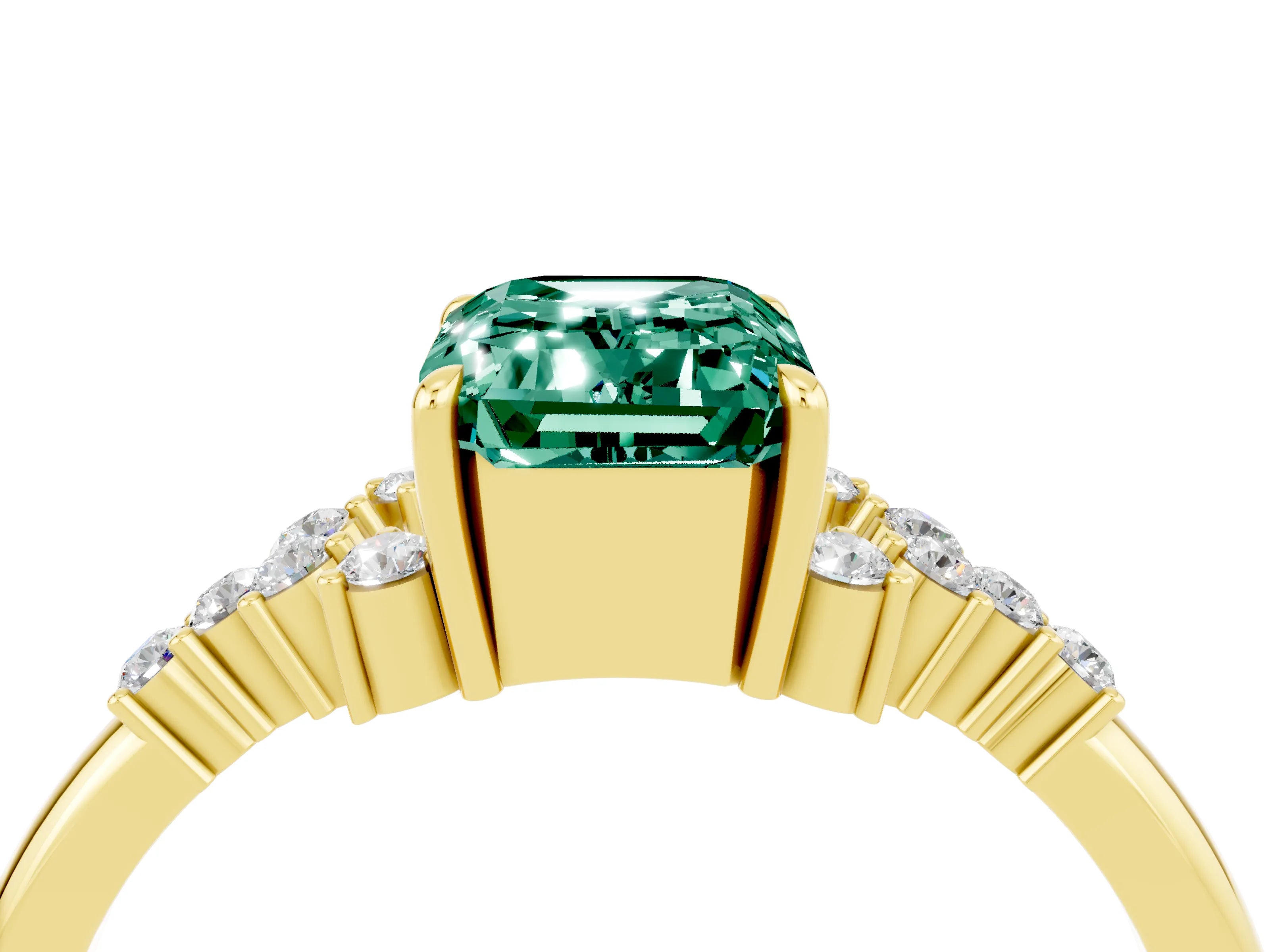 Yellow gold Emerald Cut Green Sapphire Ring with Side Stones and Four-Prong Setting_40