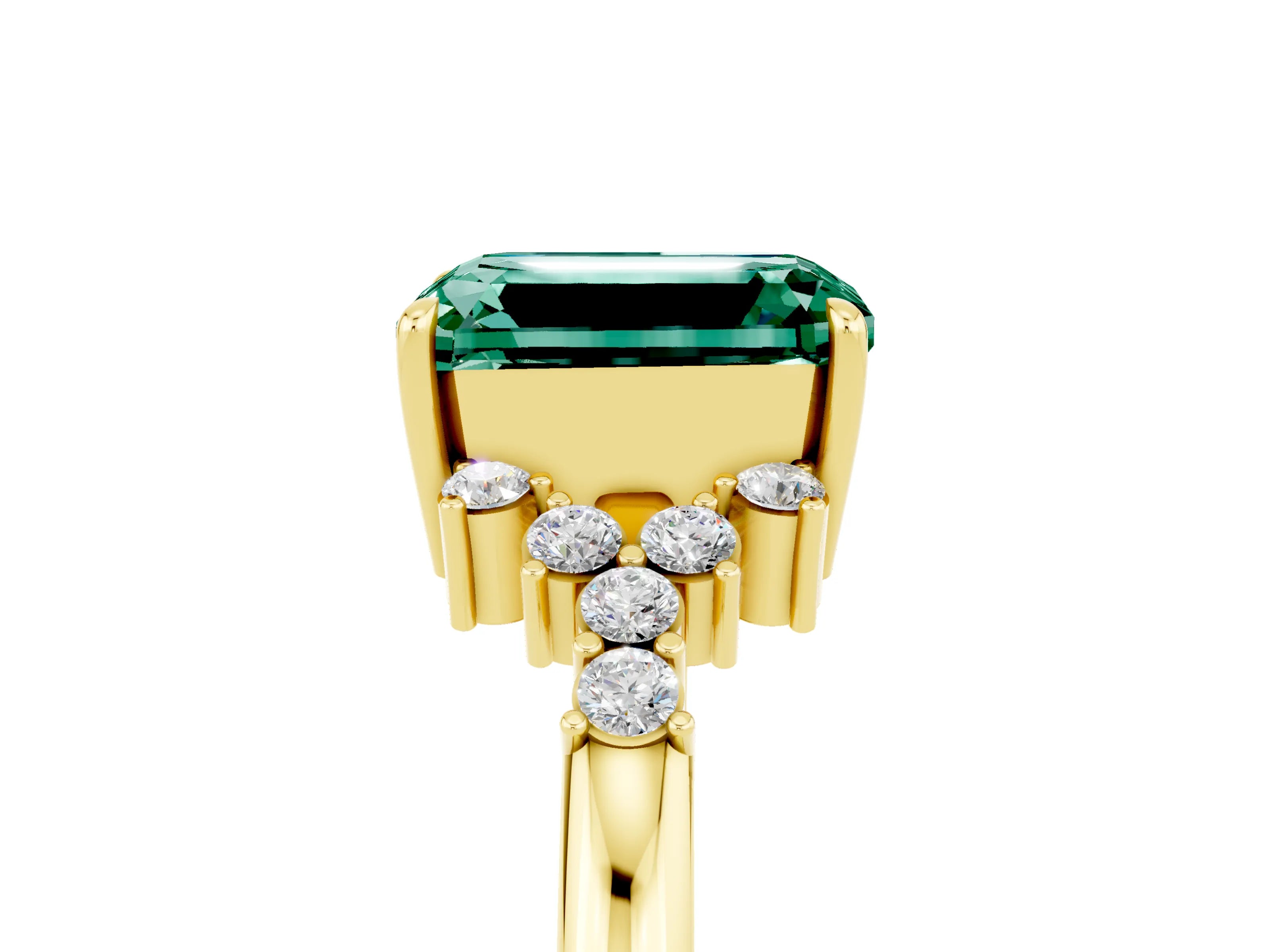 Yellow gold Emerald Cut Green Sapphire Ring with Side Stones and Four-Prong Setting_41