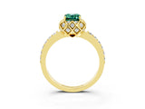 Yellow gold Emerald Cut Green Sapphire Scalloped Halo Engagement Ring with Round Shared Prong Band_27