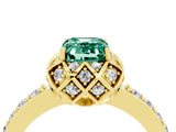 Yellow gold Emerald Cut Green Sapphire Scalloped Halo Engagement Ring with Round Shared Prong Band_28
