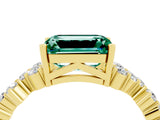 Yellow gold Emerald Cut Green Sapphire Scattered Round Accent Ring with Prong Setting_16