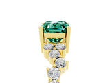 Yellow gold Emerald Cut Green Sapphire Scattered Round Accent Ring with Prong Setting_17