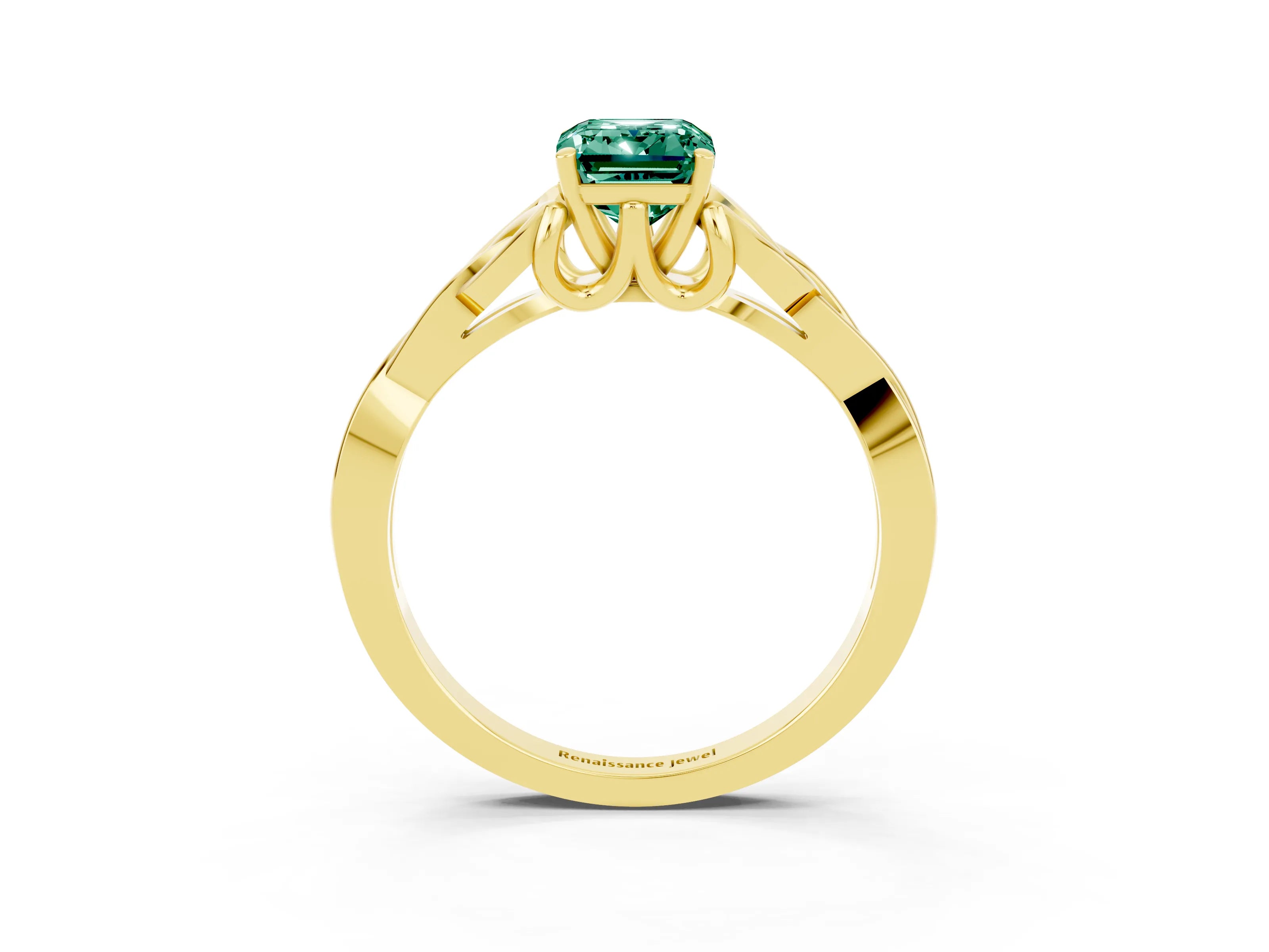 Yellow gold Emerald Cut Green Sapphire Solitaire Celtic Knot Ring with Four-Prong Setting_15