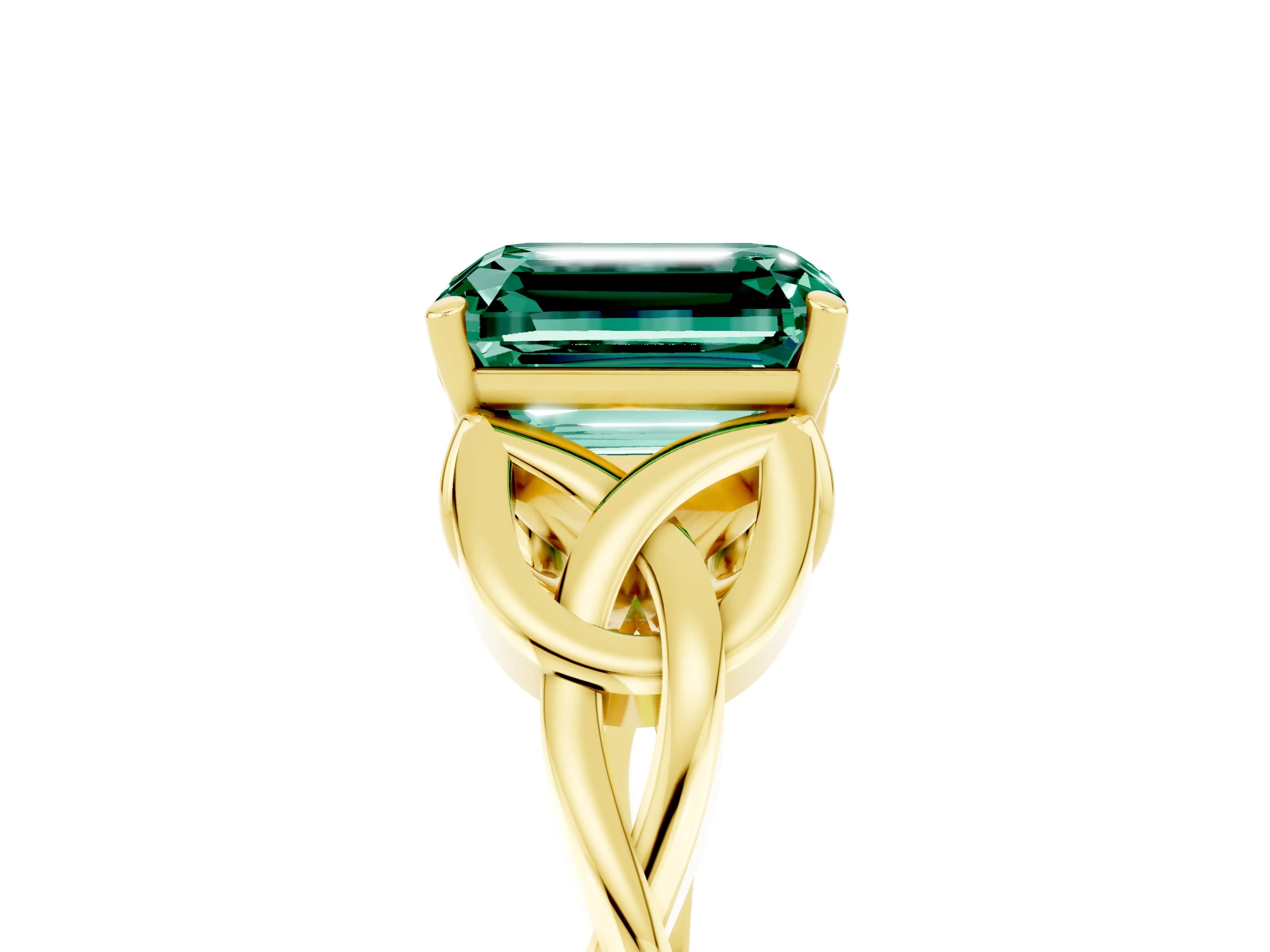 Yellow gold Emerald Cut Green Sapphire Solitaire Celtic Knot Ring with Four-Prong Setting_17