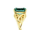 Yellow gold Emerald Cut Green Sapphire Solitaire Celtic Knot Ring with Four-Prong Setting_17