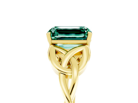 Yellow gold Emerald Cut Green Sapphire Solitaire Celtic Knot Ring with Four-Prong Setting_17