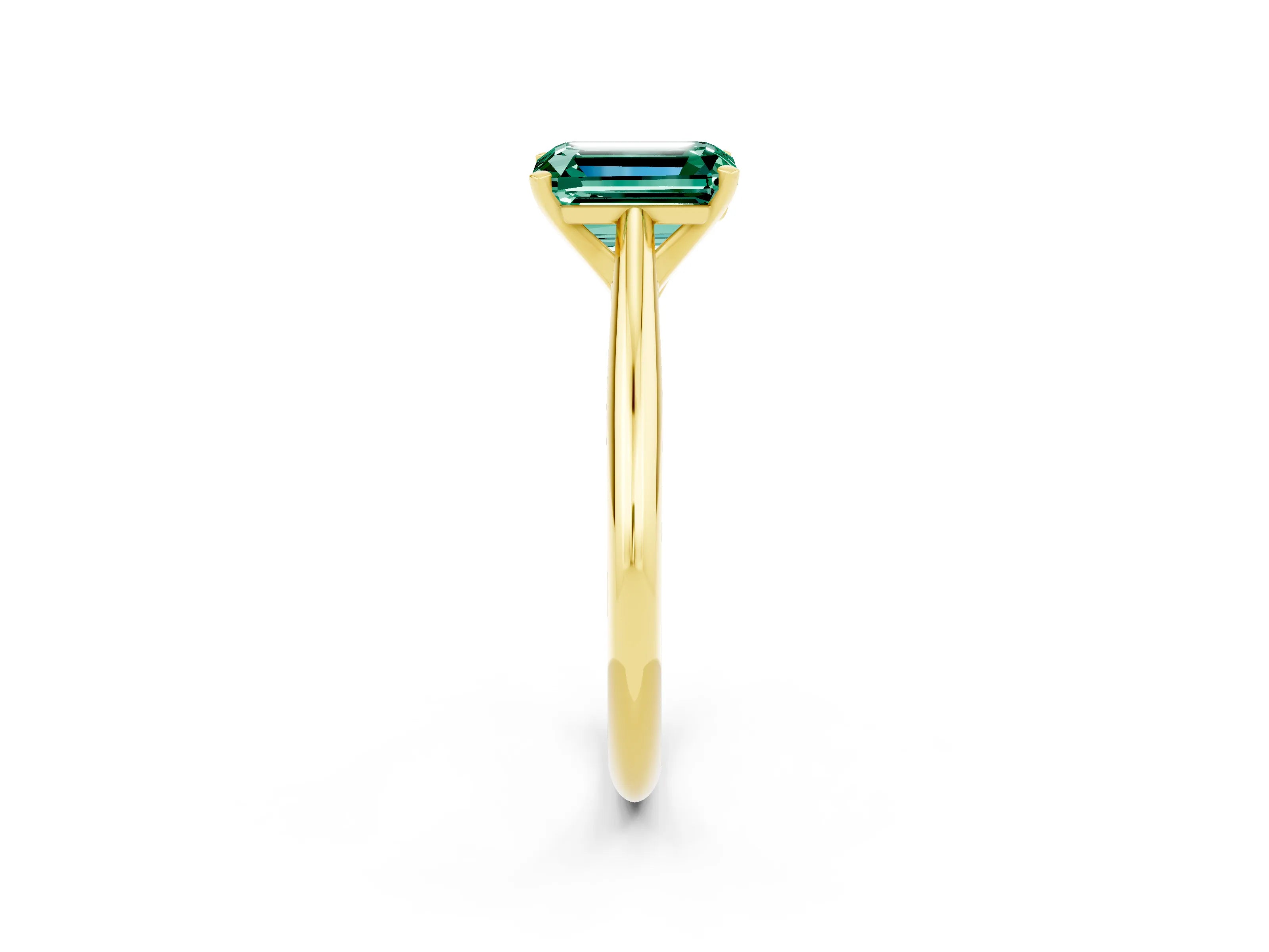 Yellow gold Emerald Cut Green Sapphire Solitaire Engagement Ring with Cathedral Setting and Four-Prong Mount_14