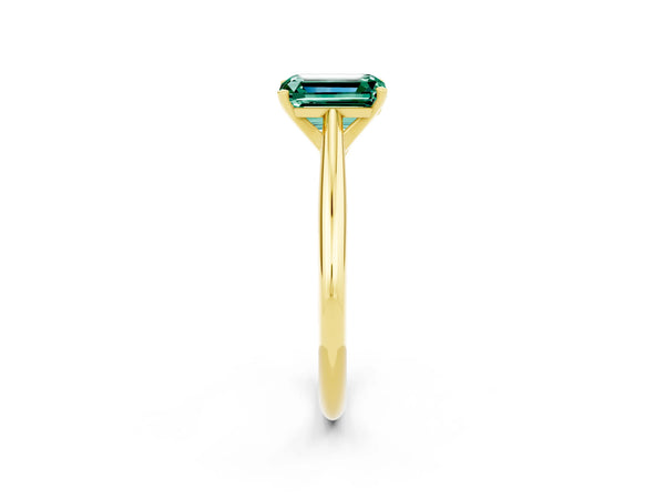 Yellow gold Emerald Cut Green Sapphire Solitaire Engagement Ring with Cathedral Setting and Four-Prong Mount