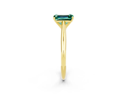 Yellow gold Emerald Cut Green Sapphire Solitaire Engagement Ring with Cathedral Setting and Four-Prong Mount_14