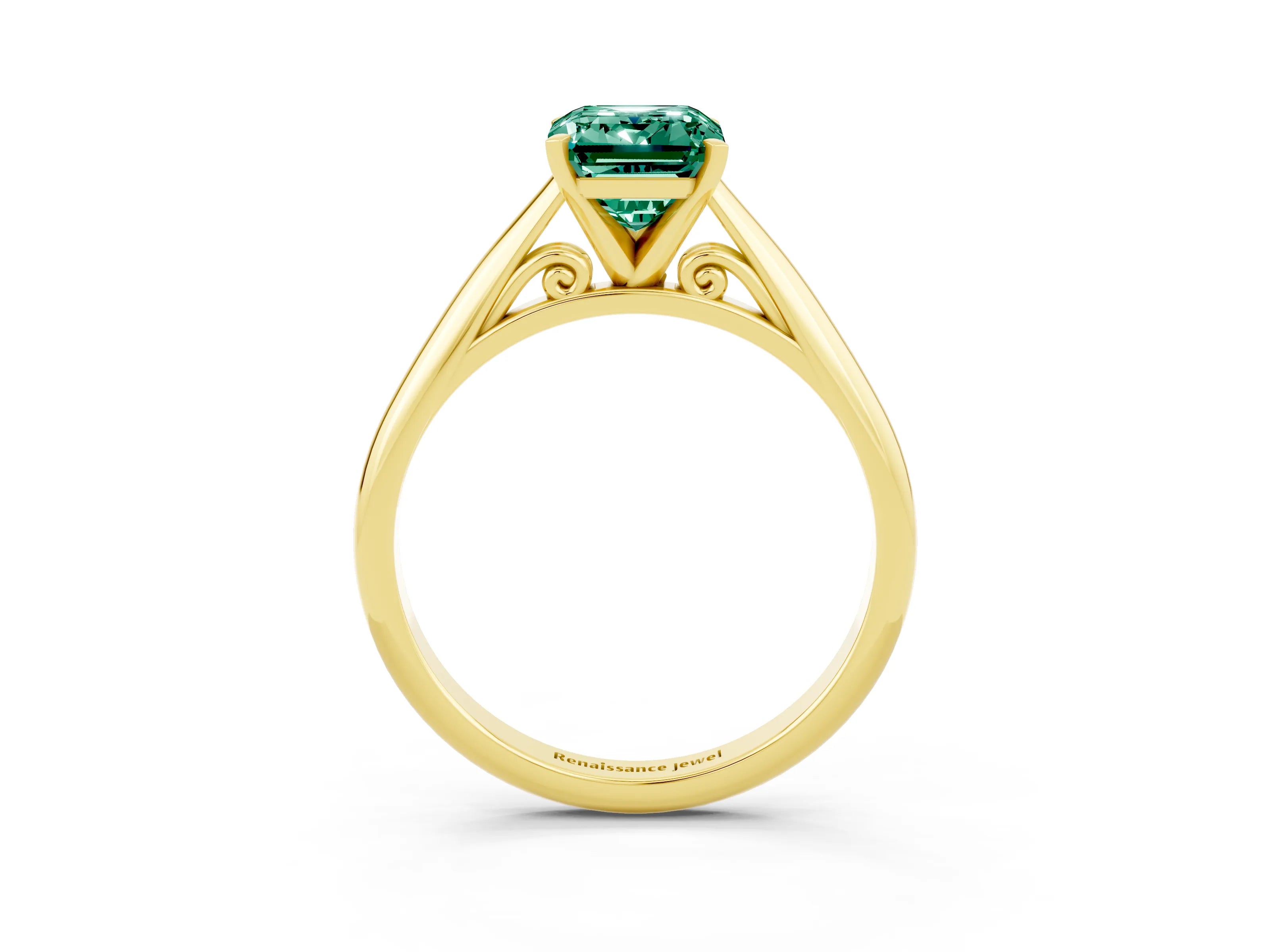 Yellow gold Emerald Cut Green Sapphire Solitaire Engagement Ring with Cathedral Setting and Four-Prong Mount_15
