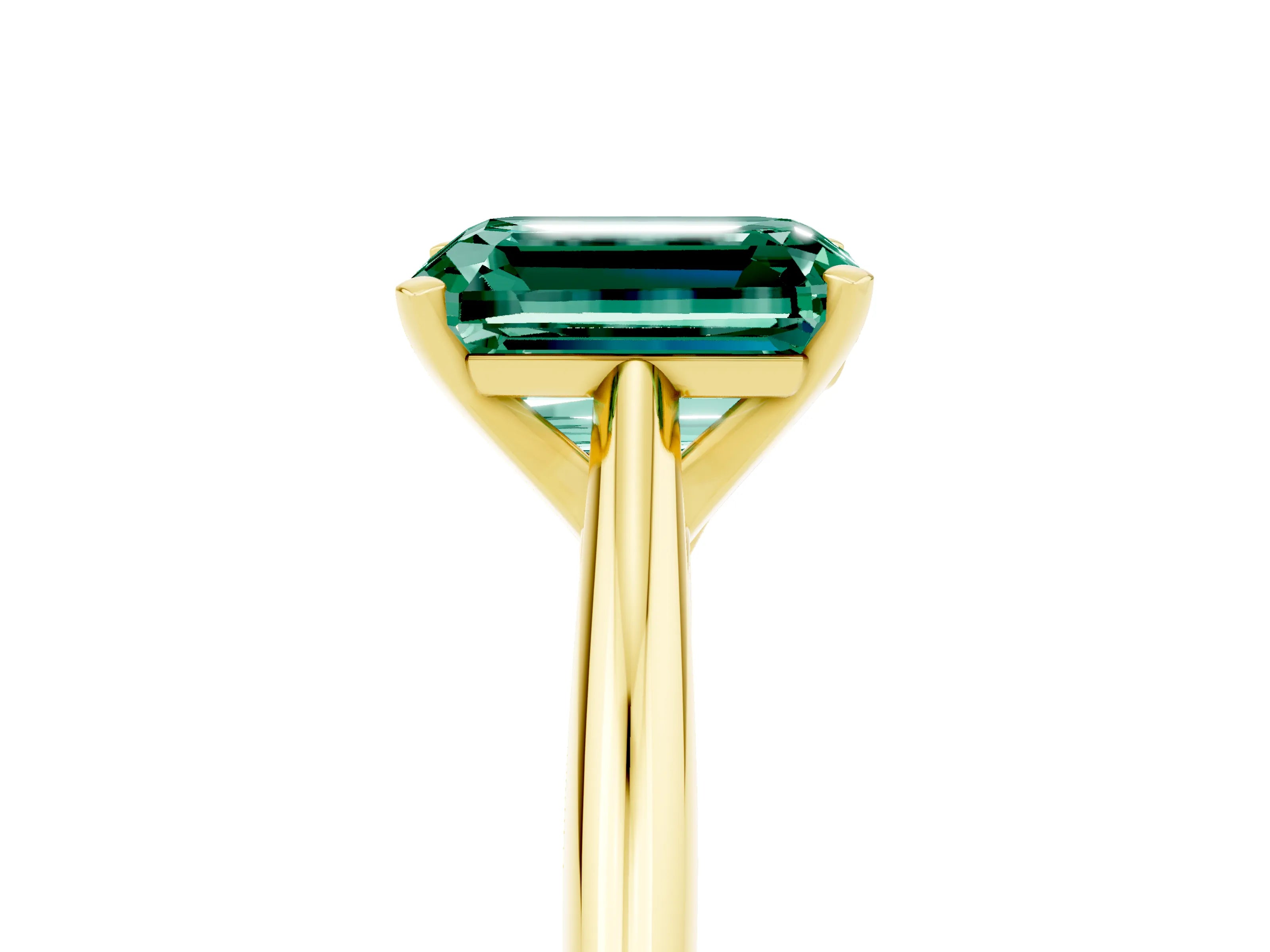 Yellow gold Emerald Cut Green Sapphire Solitaire Engagement Ring with Cathedral Setting and Four-Prong Mount_17