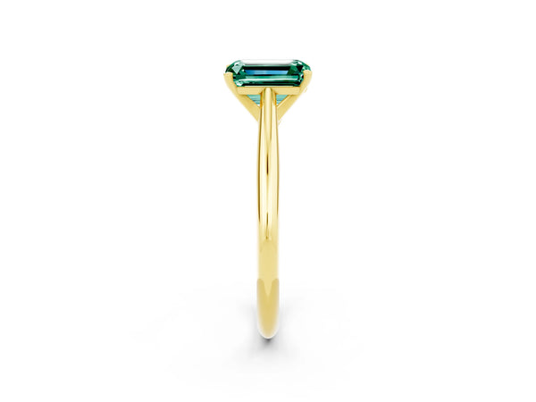 Yellow gold Emerald Cut Green Sapphire Solitaire Engagement Ring with Cathedral Setting and Four-Prong Mount
