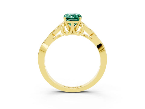 Yellow gold Emerald Cut Green Sapphire Solitaire Engagement Ring with Celtic Knot Band and Four-Prong Setting_3