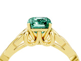 Yellow gold Emerald Cut Green Sapphire Solitaire Engagement Ring with Celtic Knot Band and Four-Prong Setting_4