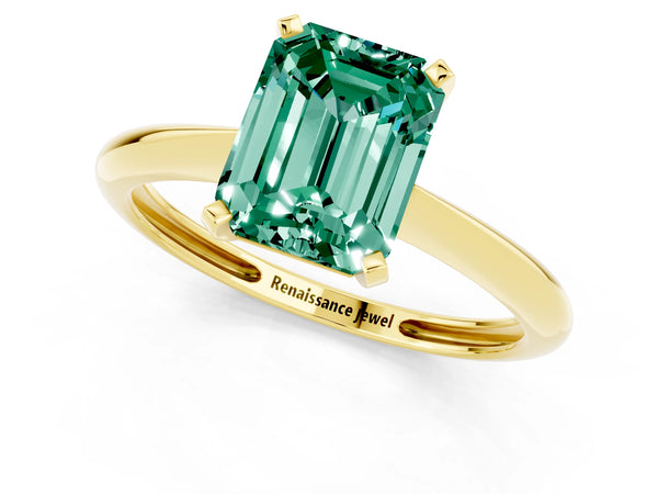 Yellow gold Emerald Cut Green Sapphire Solitaire Engagement Ring with Classic Band and Four-Prong Setting