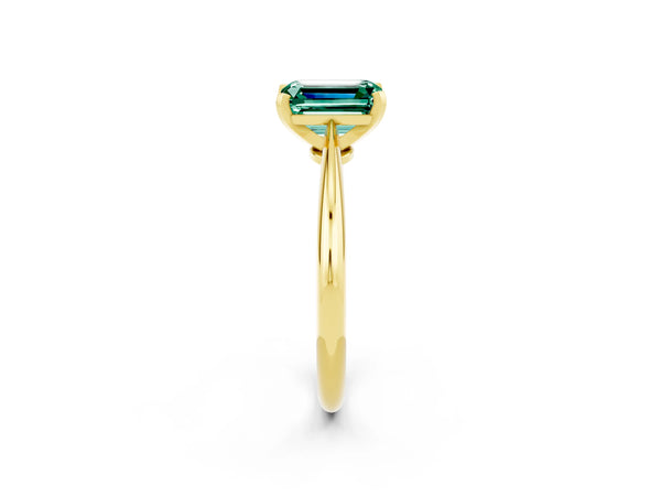 Yellow gold Emerald Cut Green Sapphire Solitaire Engagement Ring with Classic Band and Four-Prong Setting