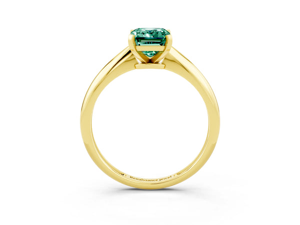 Yellow gold Emerald Cut Green Sapphire Solitaire Engagement Ring with Classic Band and Four-Prong Setting