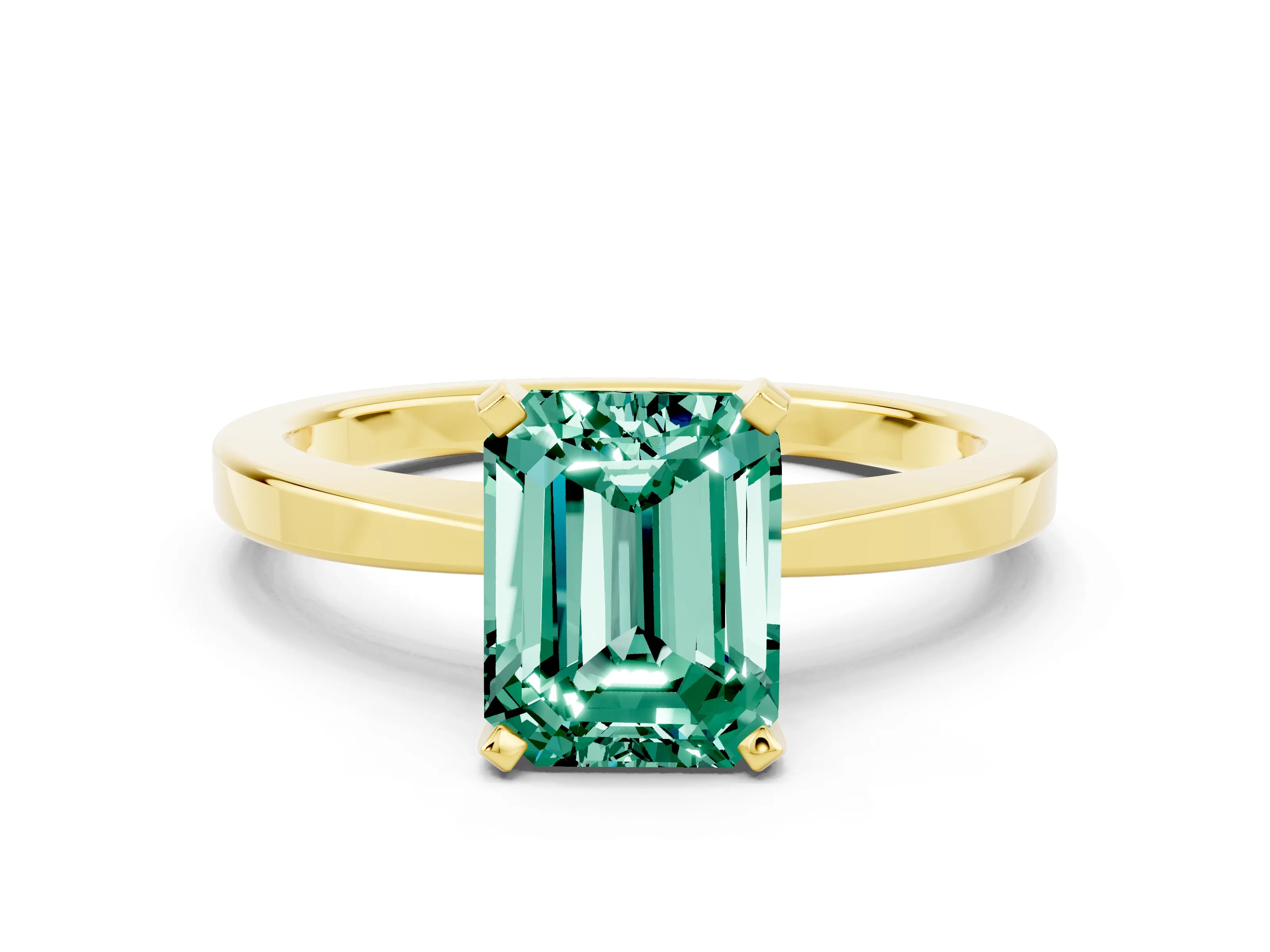 Yellow gold Emerald Cut Green Sapphire Solitaire Engagement Ring with Classic Band and Four-Prong Setting_24