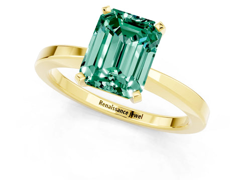 Yellow gold Emerald Cut Green Sapphire Solitaire Engagement Ring with Classic Band and Four-Prong Setting_25