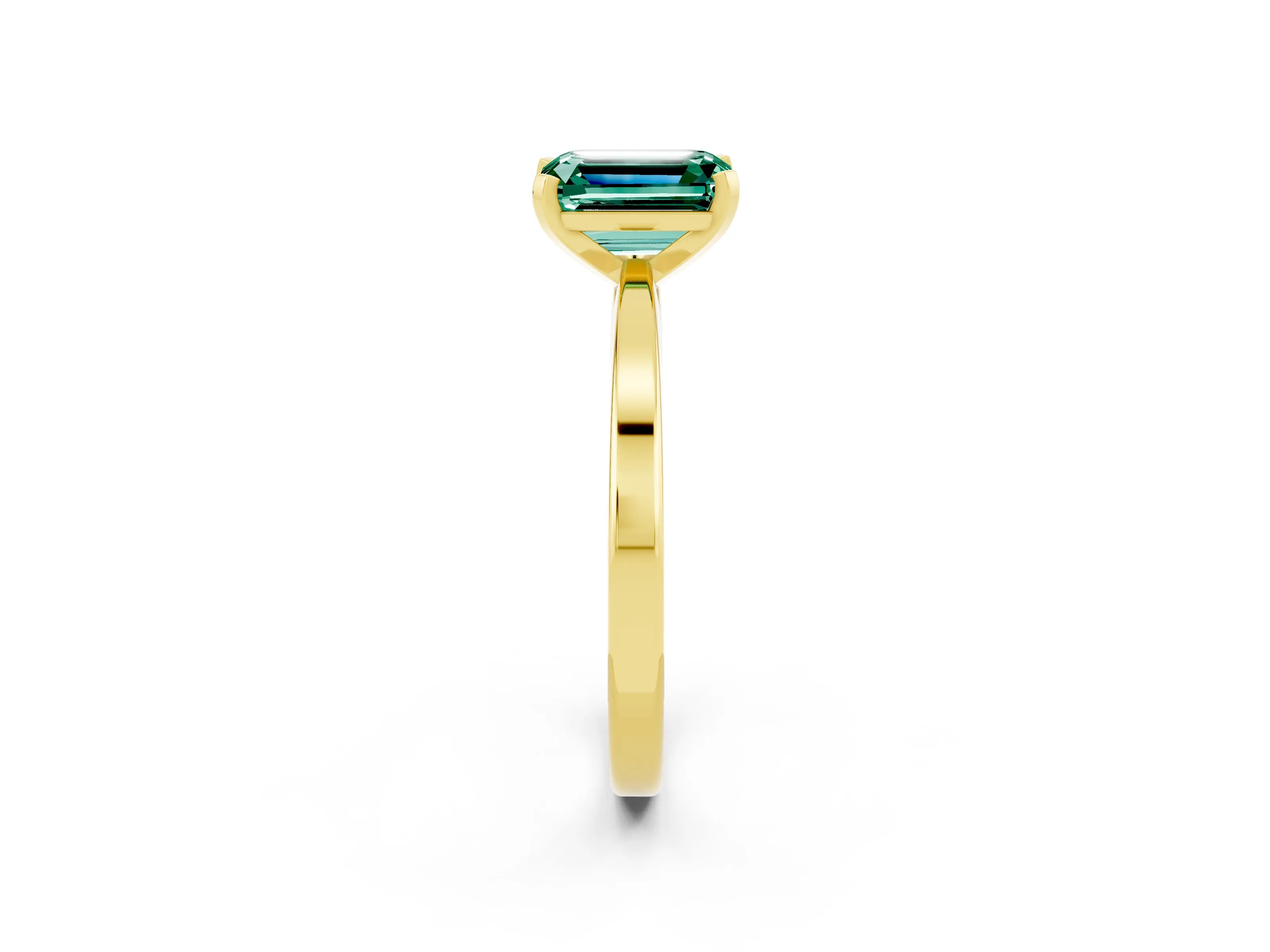 Yellow gold Emerald Cut Green Sapphire Solitaire Engagement Ring with Classic Band and Four-Prong Setting_26