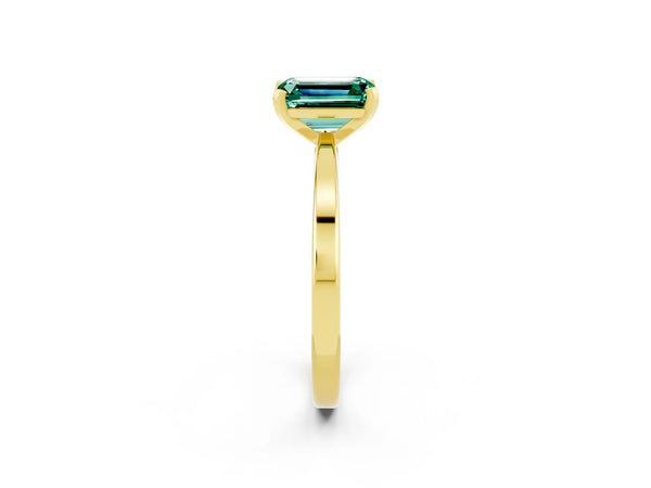 Yellow gold Emerald Cut Green Sapphire Solitaire Engagement Ring with Classic Band and Four-Prong Setting