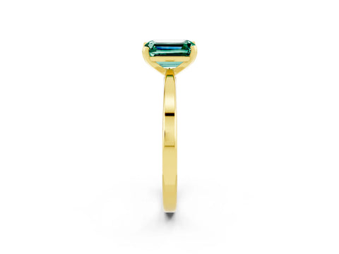 Yellow gold Emerald Cut Green Sapphire Solitaire Engagement Ring with Classic Band and Four-Prong Setting_26