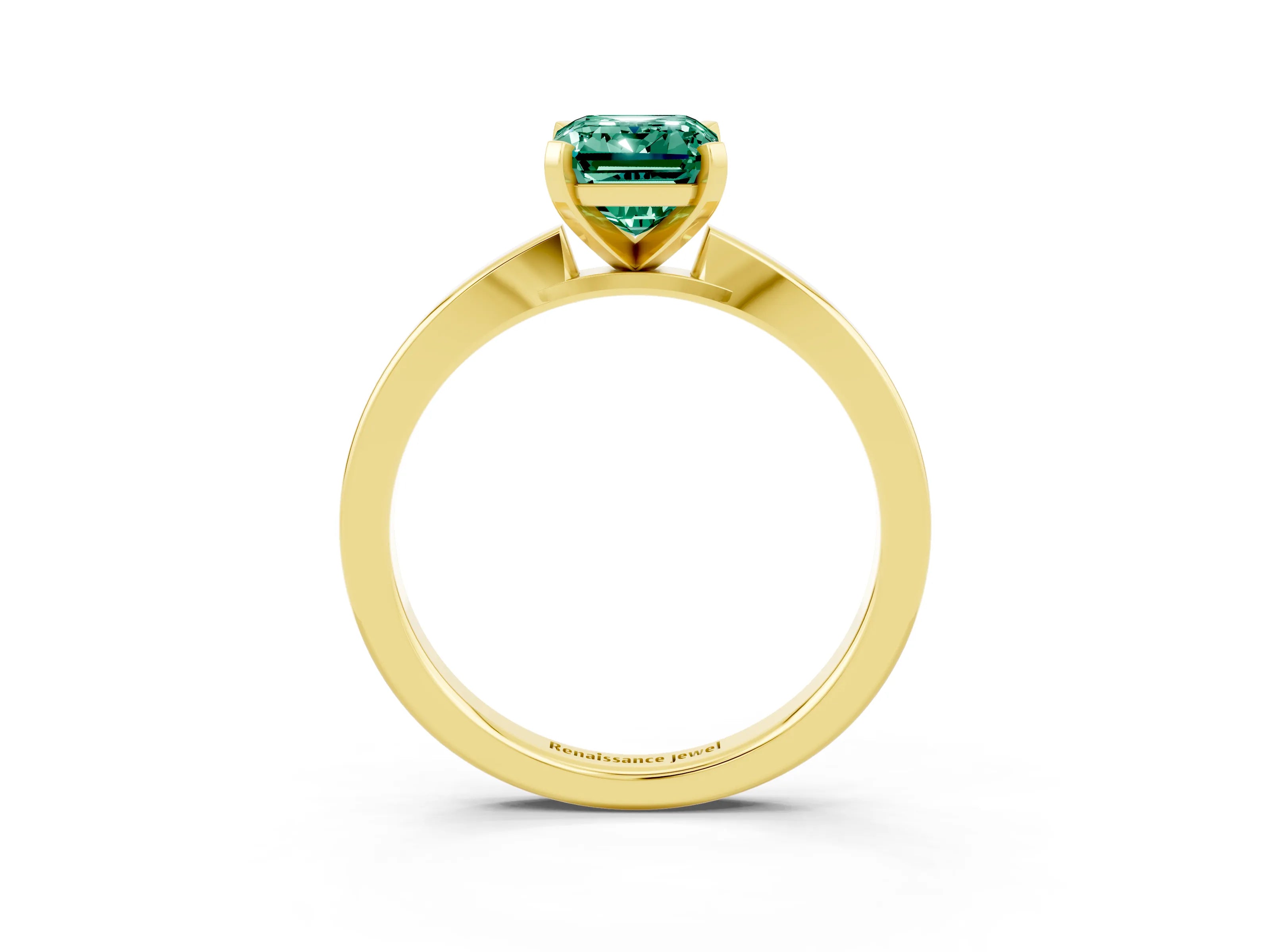Yellow gold Emerald Cut Green Sapphire Solitaire Engagement Ring with Classic Band and Four-Prong Setting_27
