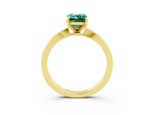 Yellow gold Emerald Cut Green Sapphire Solitaire Engagement Ring with Classic Band and Four-Prong Setting
