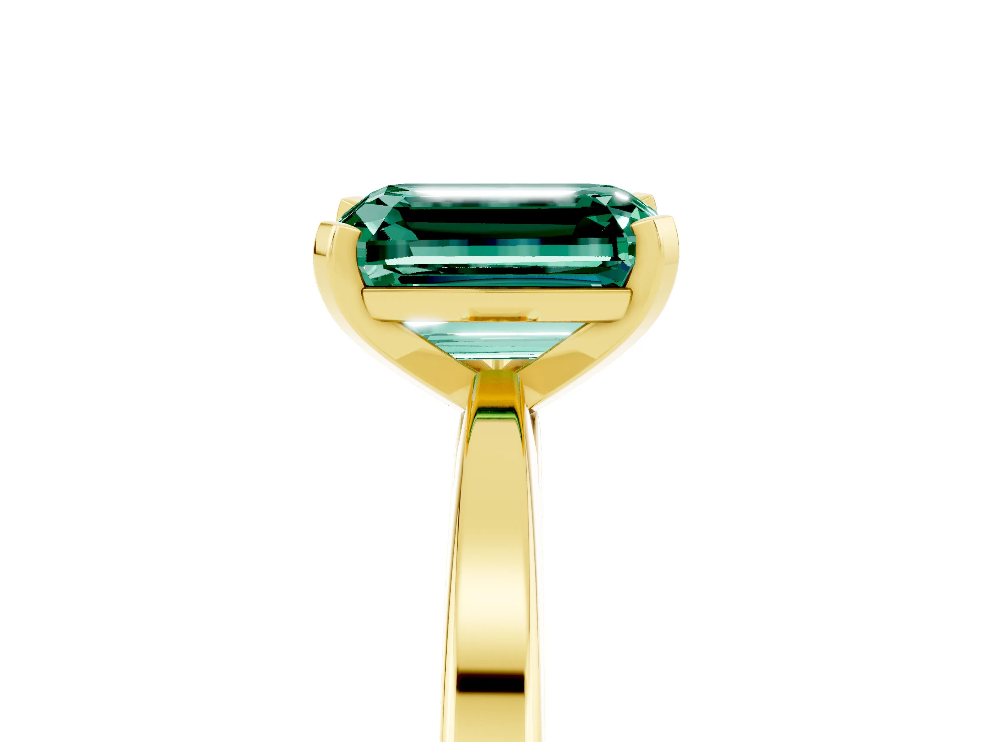 Yellow gold Emerald Cut Green Sapphire Solitaire Engagement Ring with Classic Band and Four-Prong Setting_29