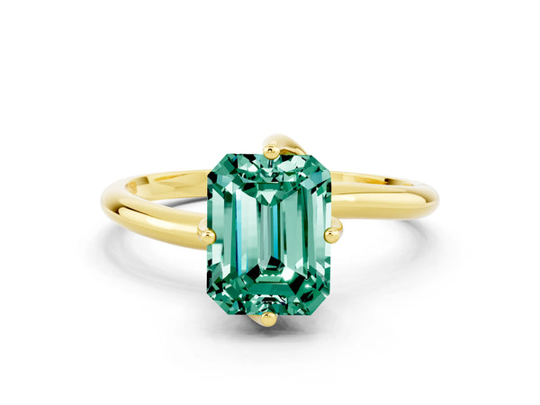 Yellow gold Emerald Cut Green Sapphire Solitaire Engagement Ring with Four-Prong Setting and Classic Band