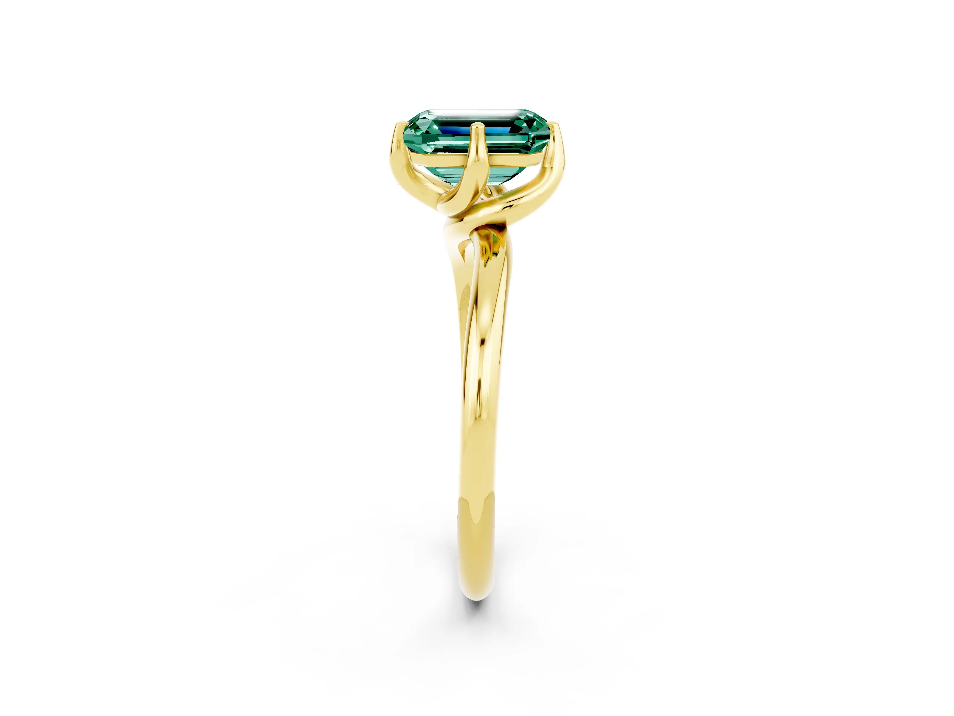 Yellow gold Emerald Cut Green Sapphire Solitaire Engagement Ring with Four-Prong Setting and Classic Band_14