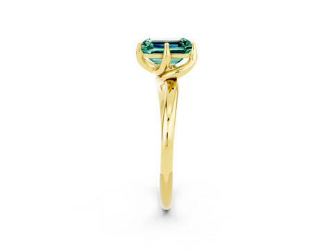 Yellow gold Emerald Cut Green Sapphire Solitaire Engagement Ring with Four-Prong Setting and Classic Band_14
