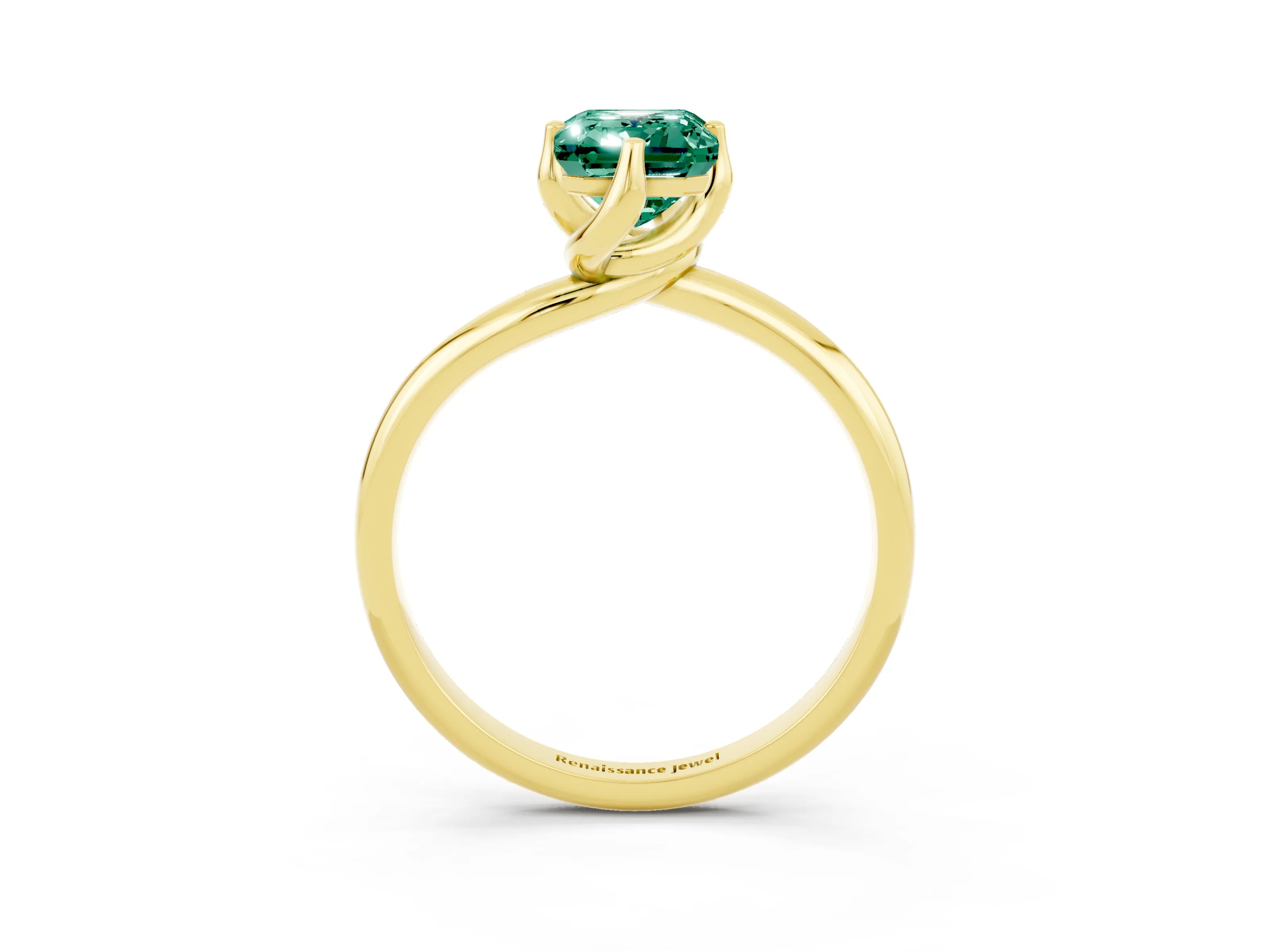 Yellow gold Emerald Cut Green Sapphire Solitaire Engagement Ring with Four-Prong Setting and Classic Band_15