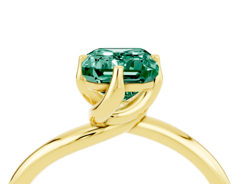 Yellow gold Emerald Cut Green Sapphire Solitaire Engagement Ring with Four-Prong Setting and Classic Band_16