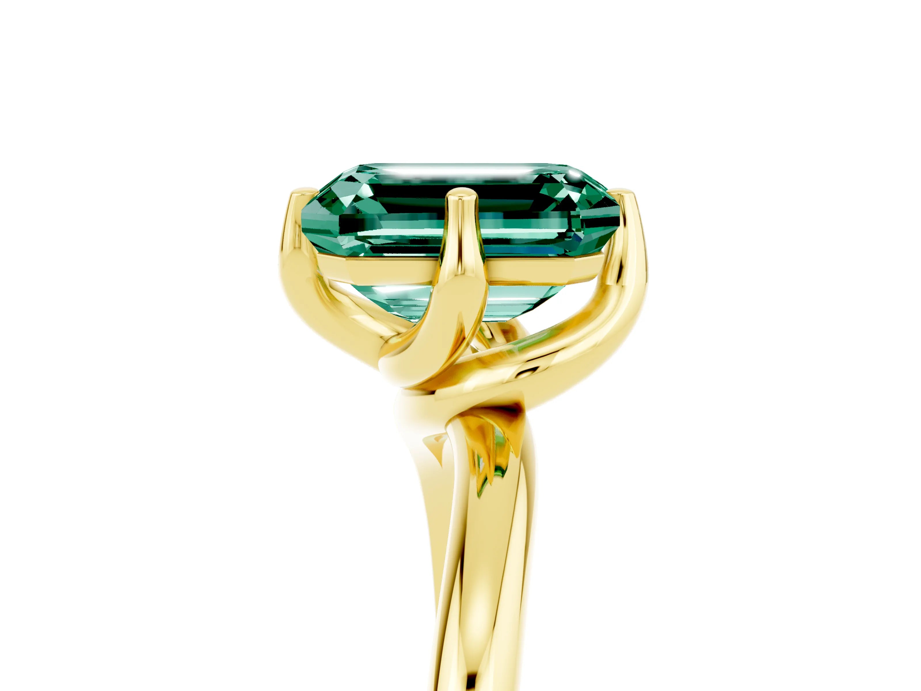 Yellow gold Emerald Cut Green Sapphire Solitaire Engagement Ring with Four-Prong Setting and Classic Band_17