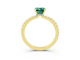 Yellow gold Emerald Cut Green Sapphire Solitaire Engagement Ring with Pavé Band and Four-Prong Setting_3