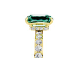 Yellow gold Emerald Cut Green Sapphire Solitaire Engagement Ring with Pavé Band and Four-Prong Setting_5