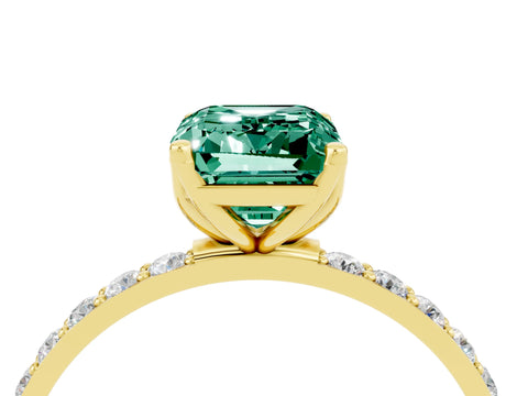 Yellow gold Emerald Cut Green Sapphire Solitaire Engagement Ring with Pavé Band and Prong Setting_4