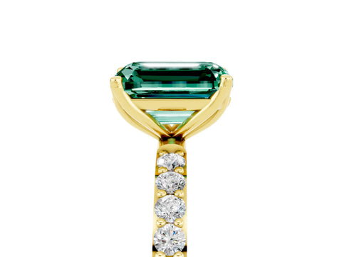 Yellow gold Emerald Cut Green Sapphire Solitaire Engagement Ring with Pavé Band and Prong Setting_5