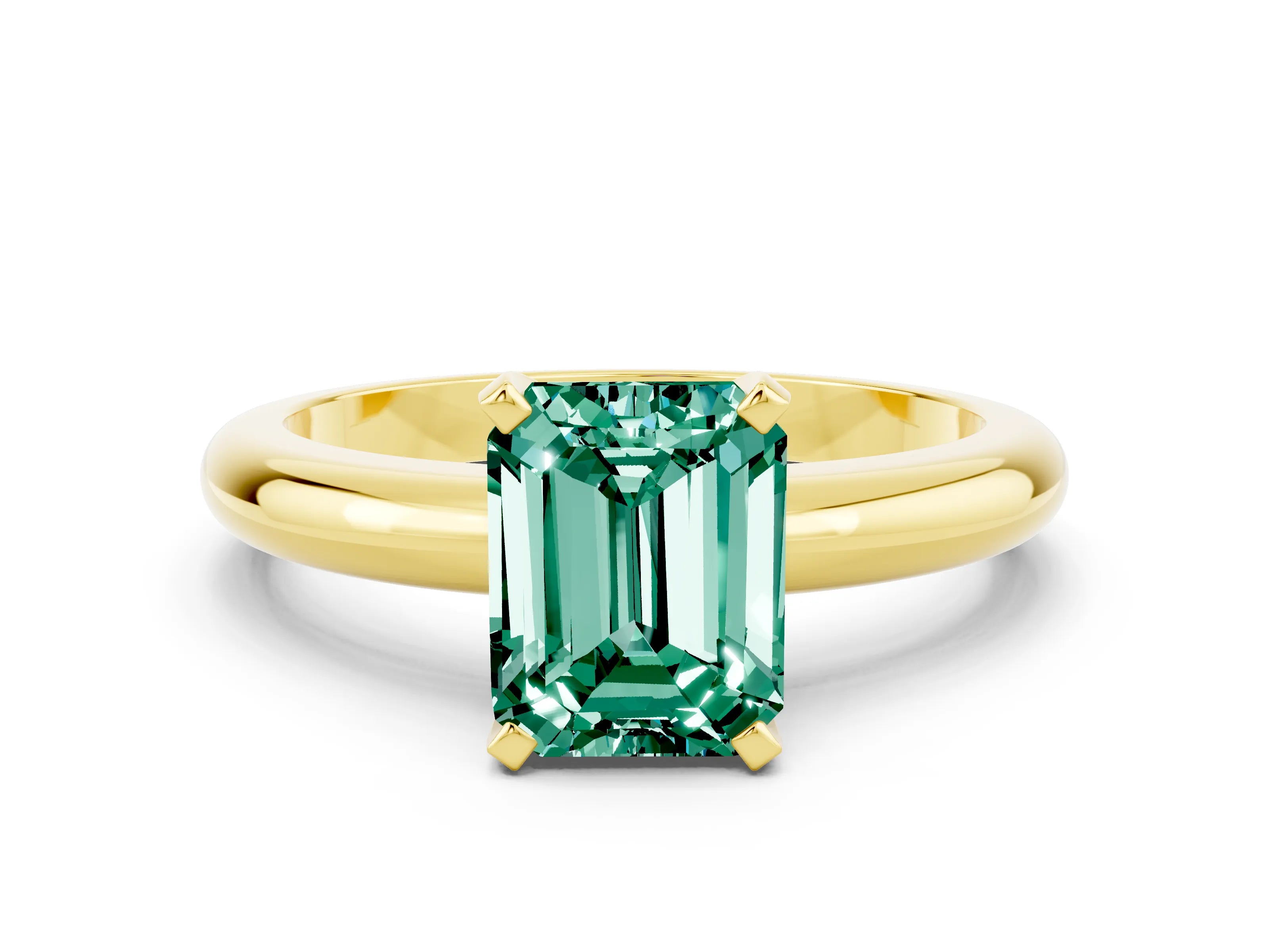 Yellow gold Emerald Cut Green Sapphire Solitaire Engagement Ring with Round Band and Four-Prong Setting