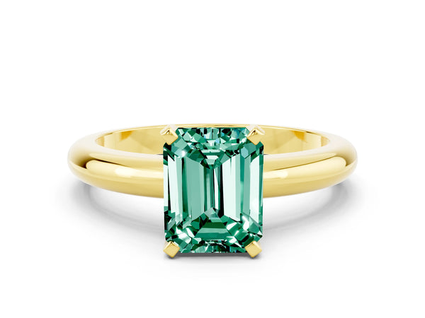 Yellow gold Emerald Cut Green Sapphire Solitaire Engagement Ring with Round Band and Four-Prong Setting