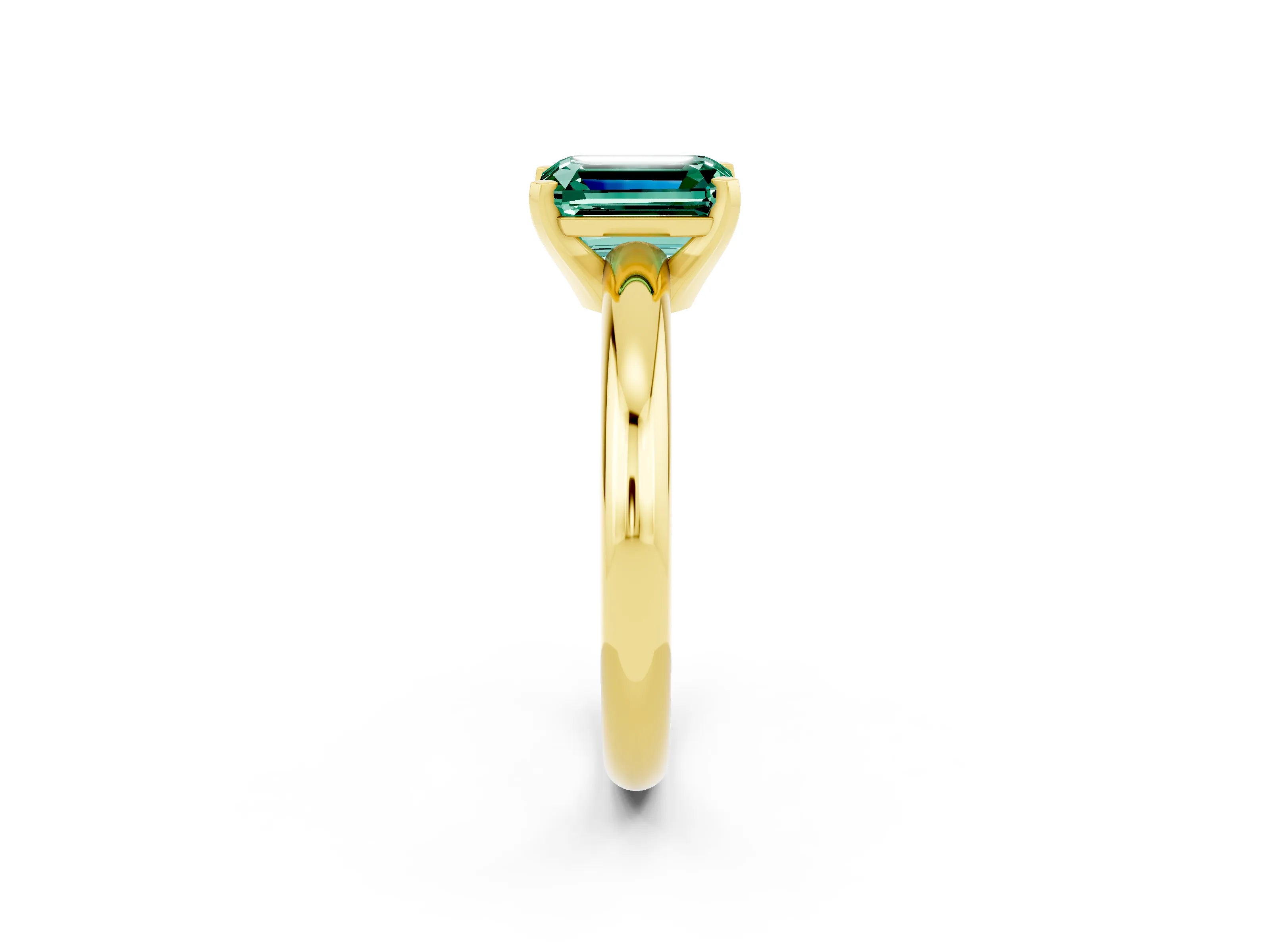Yellow gold Emerald Cut Green Sapphire Solitaire Engagement Ring with Round Band and Four-Prong Setting_2