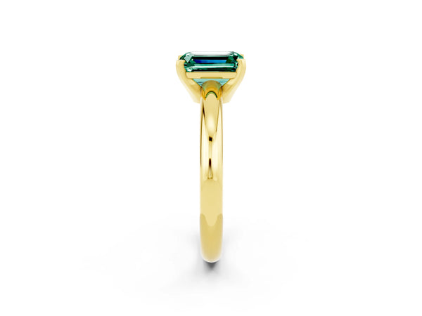 Yellow gold Emerald Cut Green Sapphire Solitaire Engagement Ring with Round Band and Four-Prong Setting