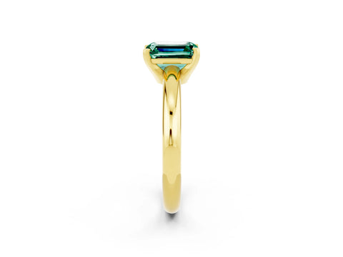 Yellow gold Emerald Cut Green Sapphire Solitaire Engagement Ring with Round Band and Four-Prong Setting_2