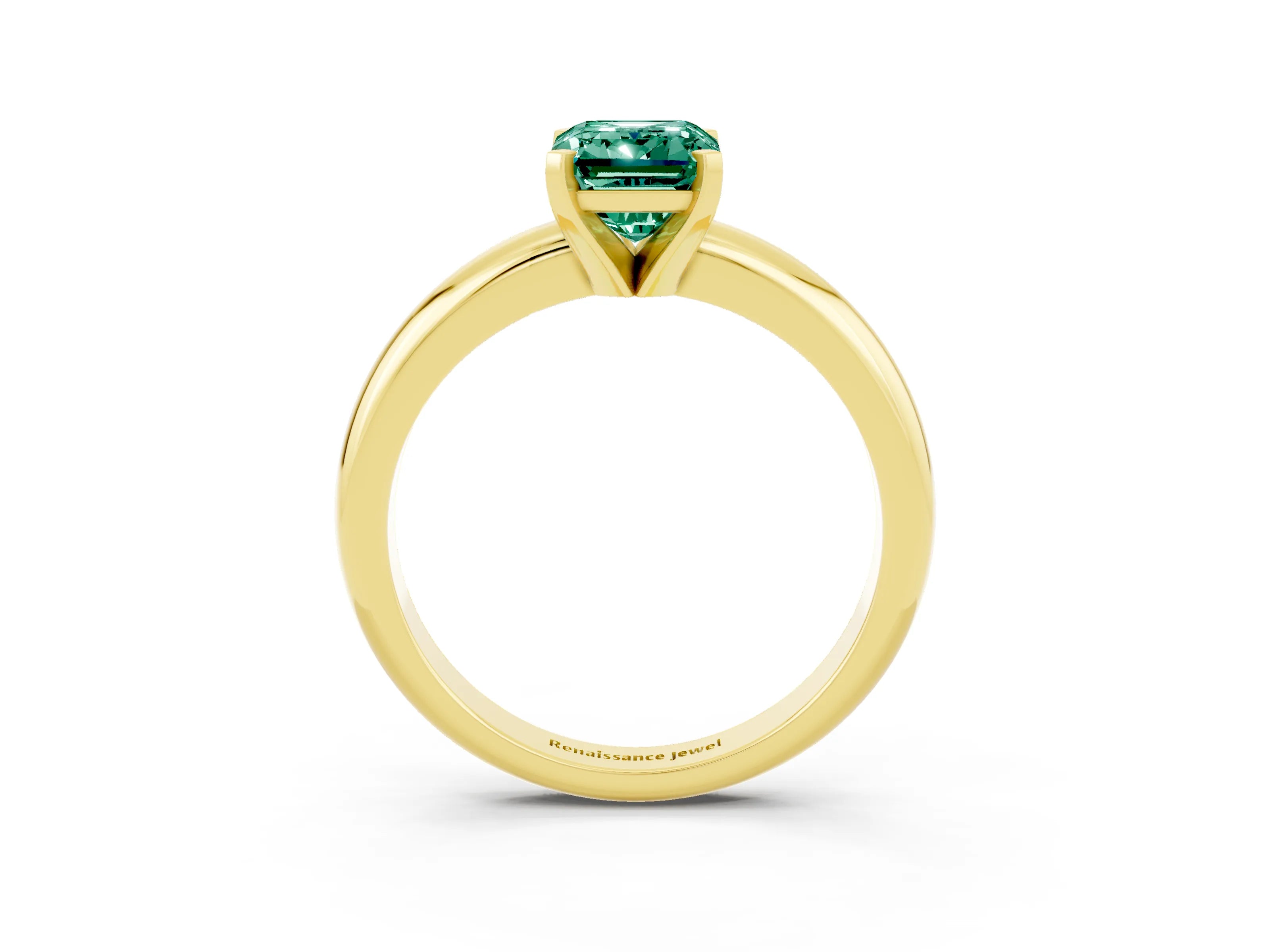 Yellow gold Emerald Cut Green Sapphire Solitaire Engagement Ring with Round Band and Four-Prong Setting_3