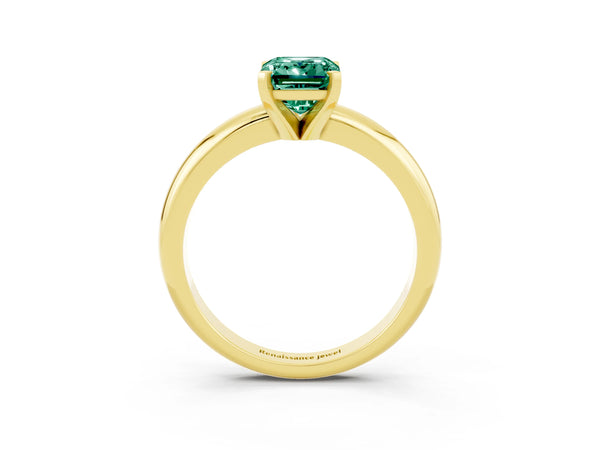 Yellow gold Emerald Cut Green Sapphire Solitaire Engagement Ring with Round Band and Four-Prong Setting