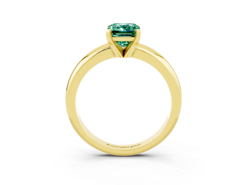 Yellow gold Emerald Cut Green Sapphire Solitaire Engagement Ring with Round Band and Four-Prong Setting_3