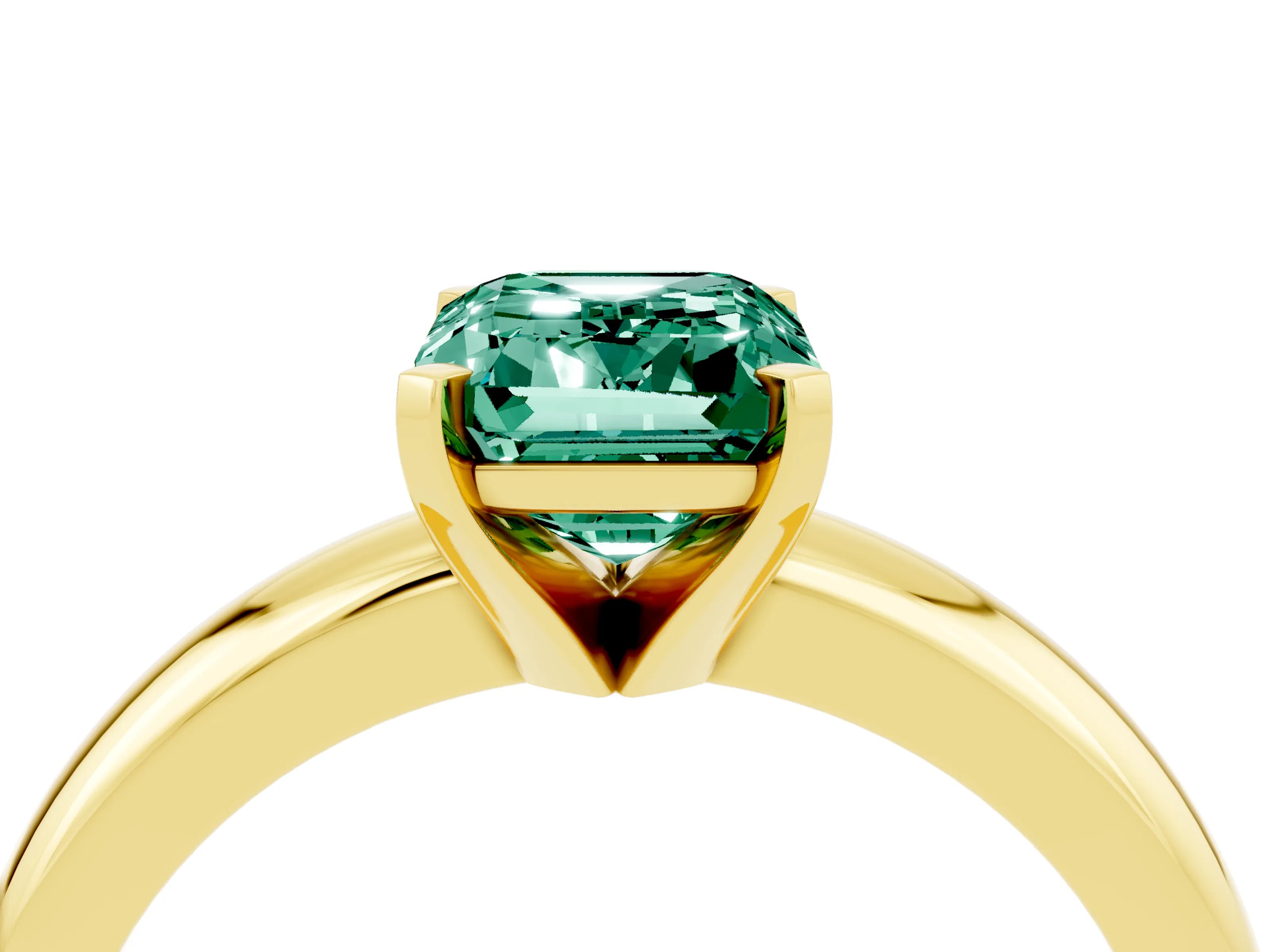 Yellow gold Emerald Cut Green Sapphire Solitaire Engagement Ring with Round Band and Four-Prong Setting_4
