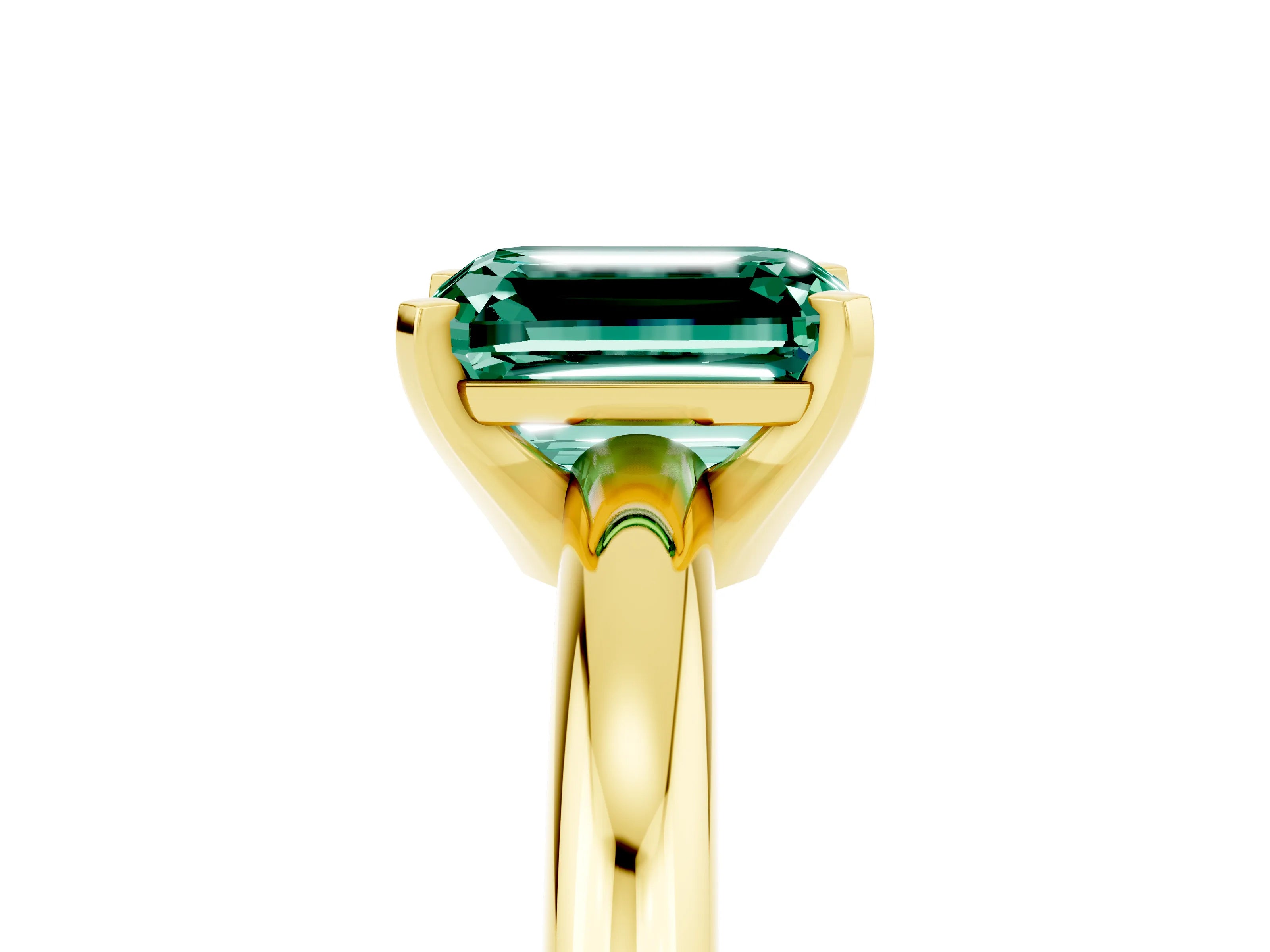 Yellow gold Emerald Cut Green Sapphire Solitaire Engagement Ring with Round Band and Four-Prong Setting_5